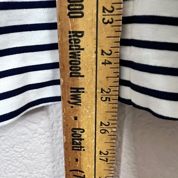 Navy Blue Stripes Ponte Knit Blazer Jacket Nautical Paris Preppy Women XS - Picture 7 of 8